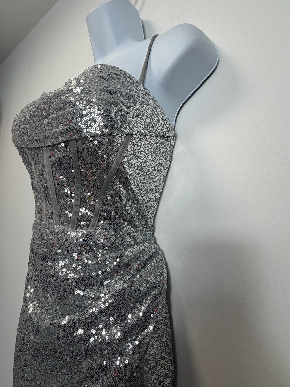 Sequin Corset Evening Gown in Silver - Picture 4 of 15